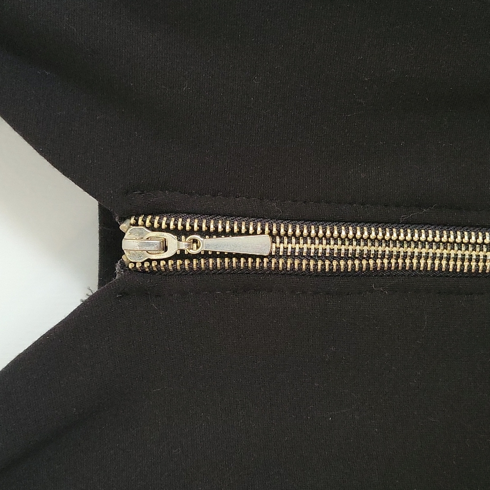 Stretchy Black Slim bodycon fitted Cocktail Dress w Gold Zipper Large - Picture 5 of 16
